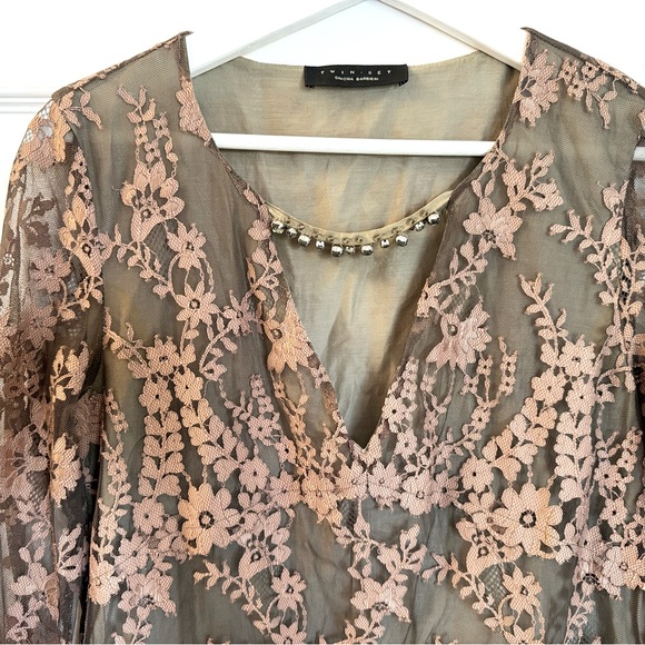 Italian lace dusty pink over grey dress - Picture 3 of 3